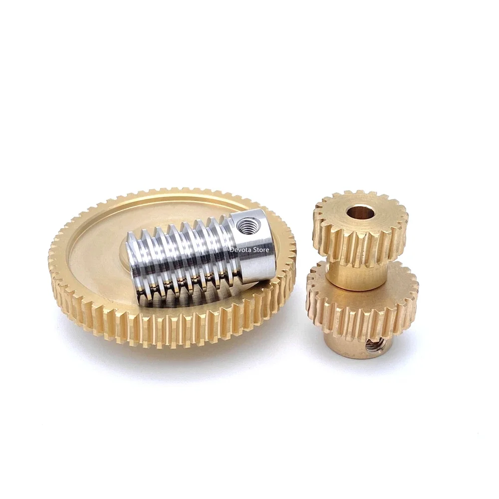 0.8M Precision Turbine Worm Gear Set 1:20/30/40/50/60 Teeth Stainless Steel Worm Copper Gear Accessories