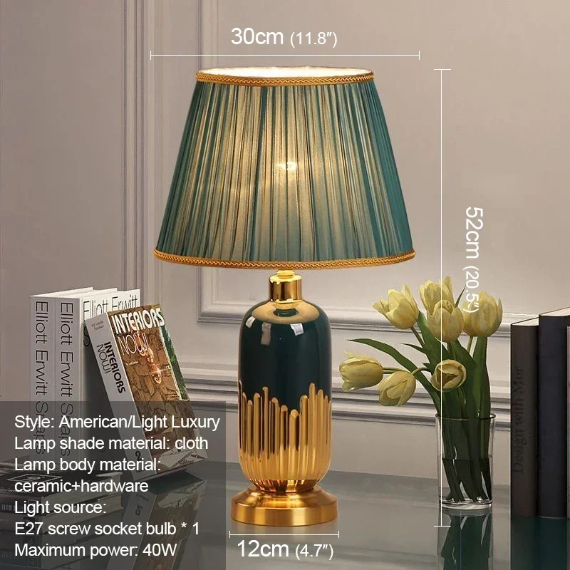 CEDRIC Modern Ceramic Table Lamp LED Simple Creative Green Nordic Bedside Desk Light for Home Living Room Bedroom Decor