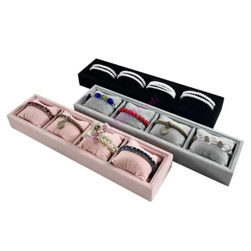 M76B Watch Storage Box with Soft Pillows 4 Slot Velvets Bracelet Display Tray Multi Compartment Jewelry Accessory