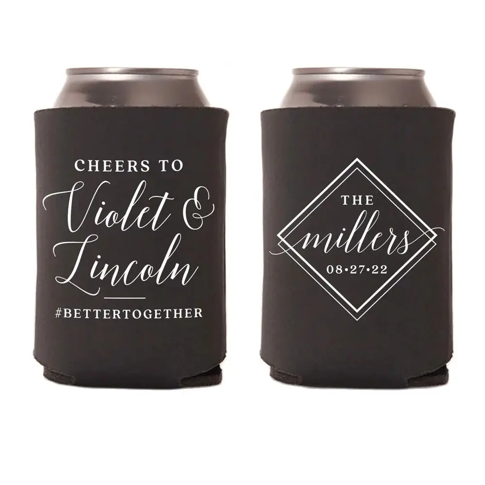 Cheers To - Wedding Can Cooler #194R - Geometric - Wedding Favors, Beverage Insulators, Beer Hugger, Wedding Favor, Beer Holder,