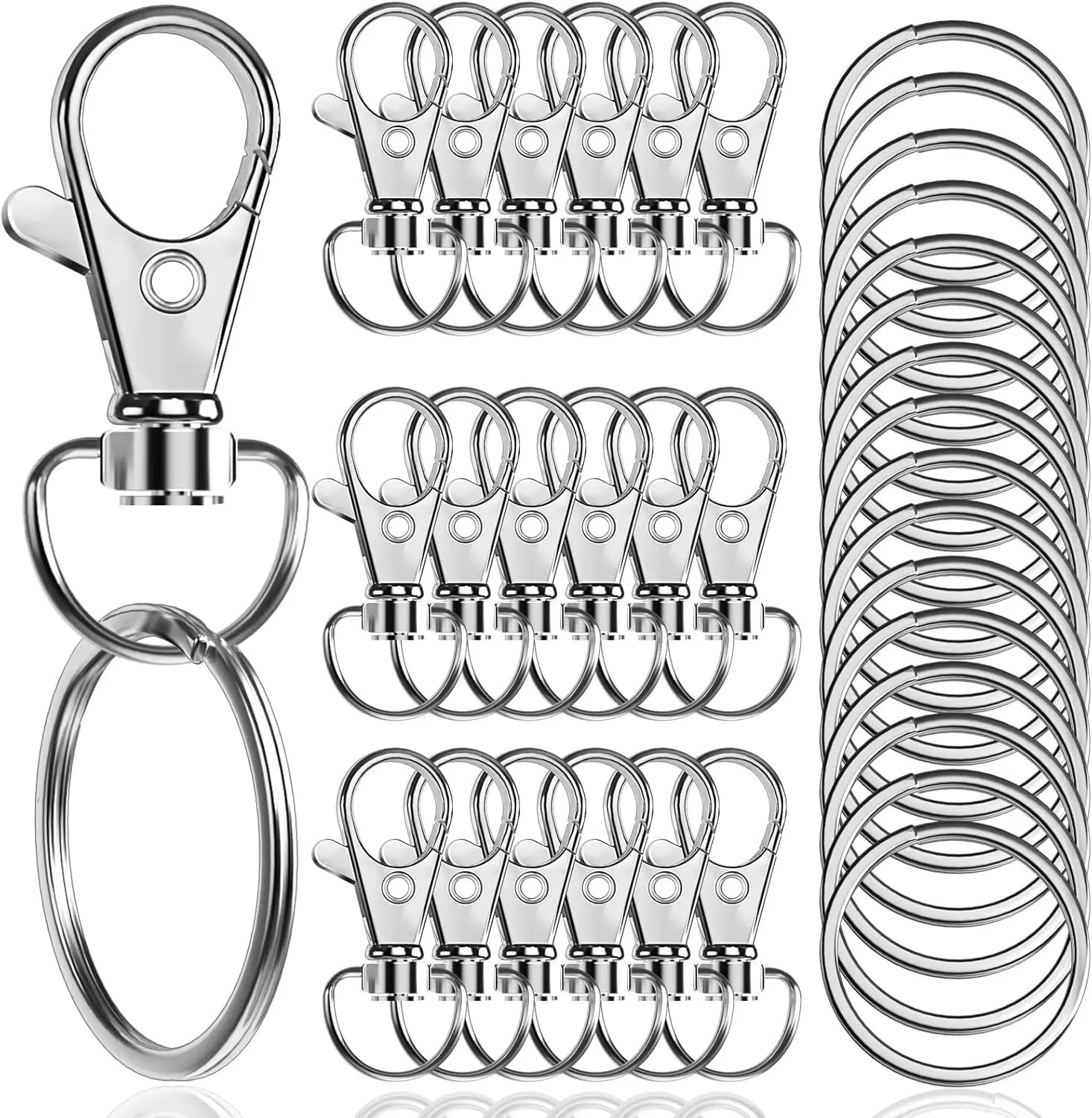 

100PCS Premium Swivel Snap Hooks with Key Rings,Metal Lanyard Keychain Hooks Lobster Clasps