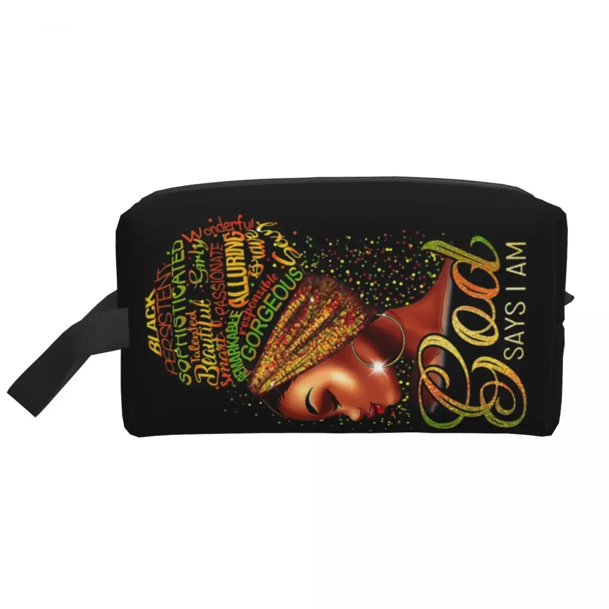 Custom African American Girl Travel Toiletry Bag for God Says I Am Black Pride Cosmetic Makeup Organizer Beauty Storage Dopp Kit