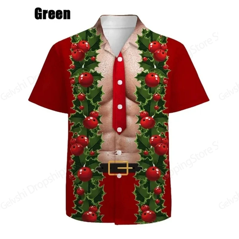 Mens Santa Claus Shirts Short Sleeve Button Up Funny Christmas Hawaiian Shirt New Year Xmas Shirt Men Women Fashion Lapel Camisa