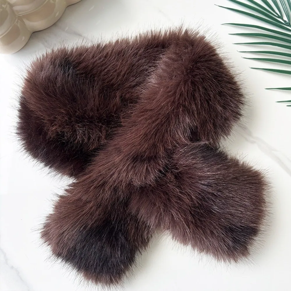 Comfortable Thickened Faux Fur Hat Scarf Soft Keep Warm Cross Scarf Neck Protection Fluffy Neck Warmer Winter