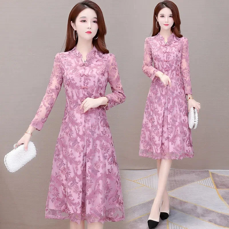 2022 New Spring Women Popular Chinese Style Improved Cheongsam Version Slim Long-Sleeved Temperament Embroidered Dress This Year