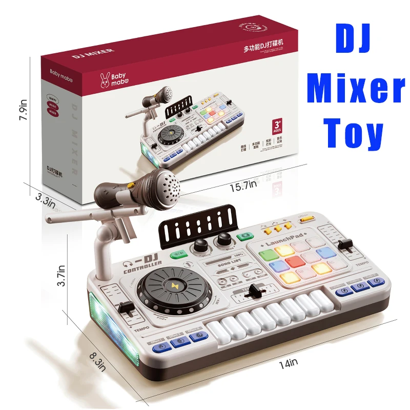 Kids DJ Mixer with Microphone Electronic Piano Keyboard BT 5.0 DJs Turntable Controller Musical Instrument Kid Christmas Gifts