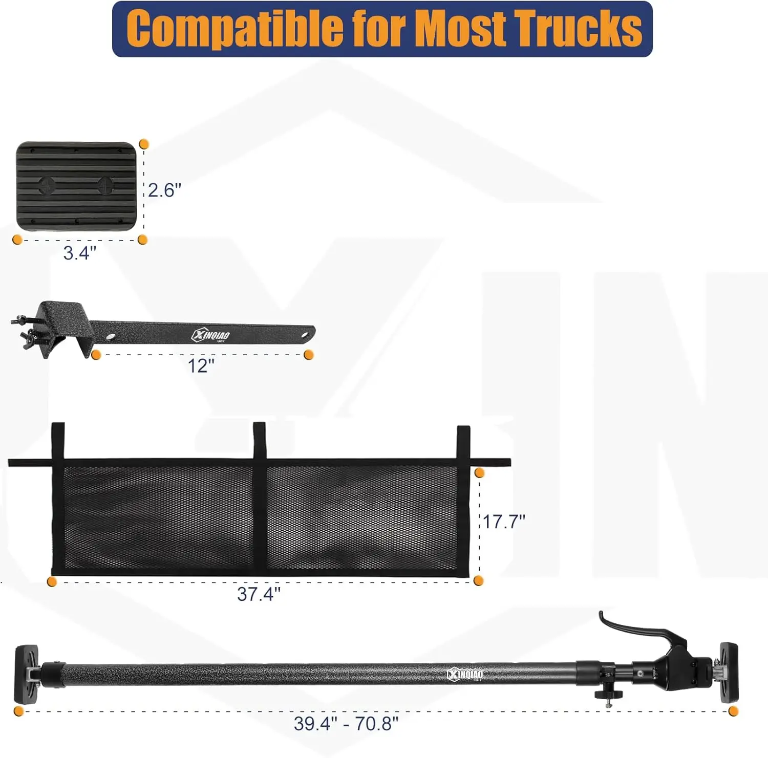 Cargo Bar for Pickup Truck Bed, Premium Universal Truck Cargo Bar with Cargo Net and Divider Bar