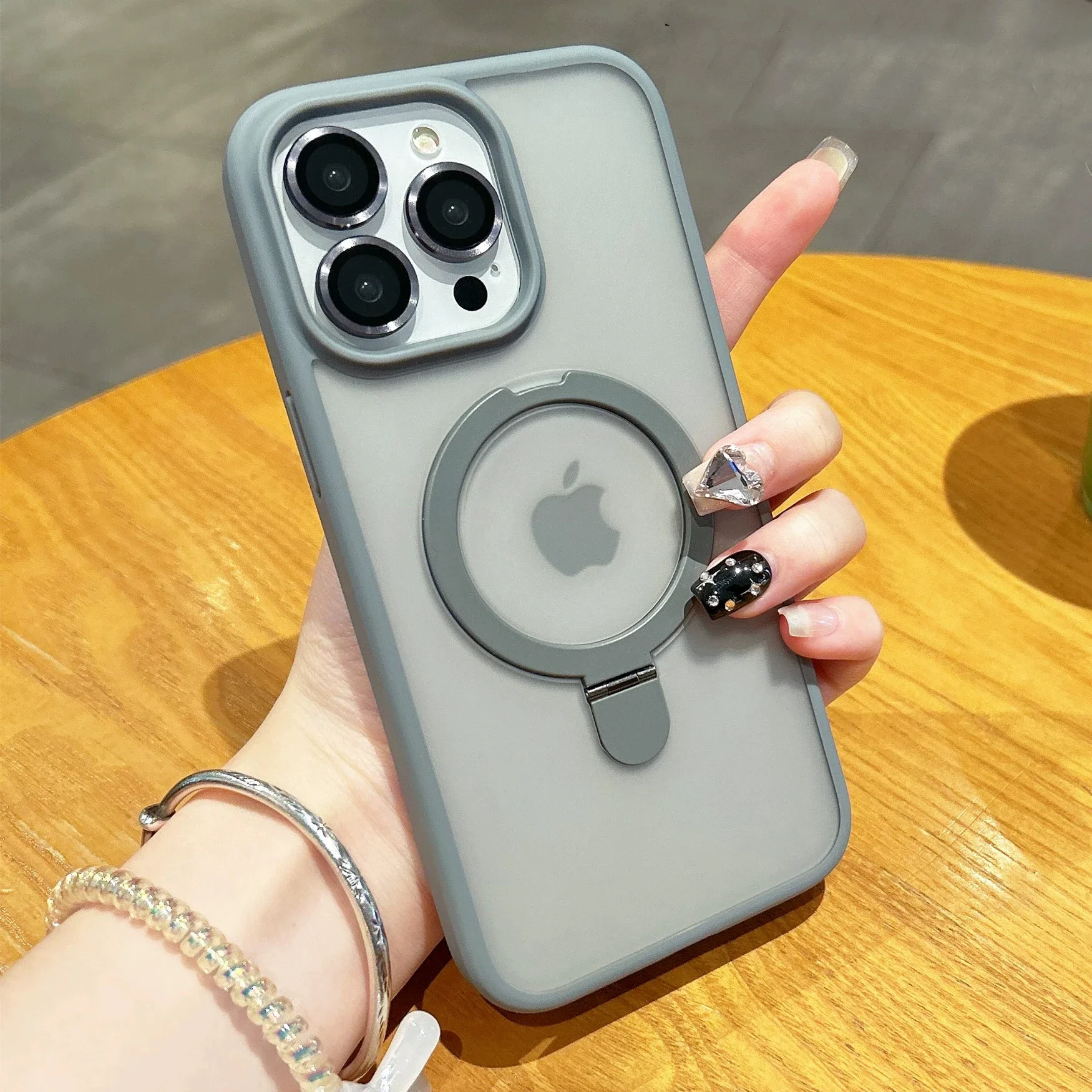 حافظة لهاتف Magsafe لاسلكية بمسند مغناطيسي لهاتف iPhone 15 14 Plus 13 12 11 Pro Max غطاء شفاف غير لامع مقاوم للصدمات