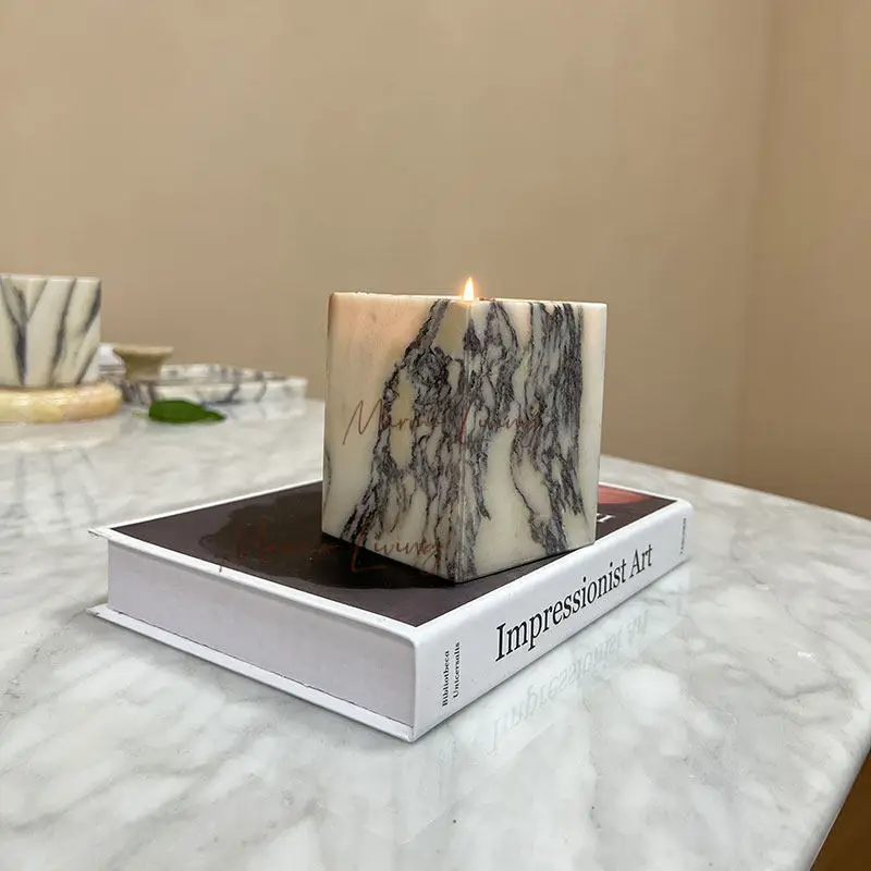 

Italian Romantic calacatta violet Natural Marble Candle Holder for Living Room Dining Room Bedroom French Decor