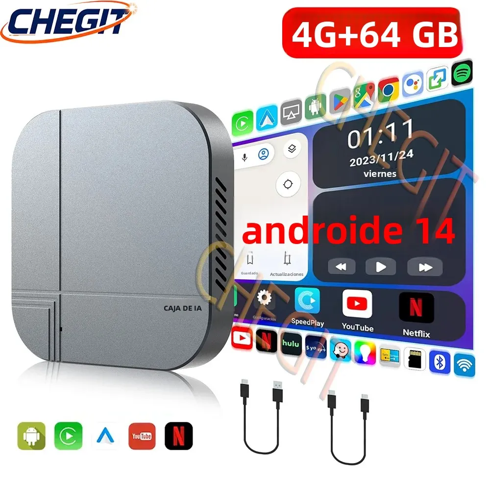 Android14 Smart AI Box 4G + 64G/2G + 16G inalámbrico CarPlay Android Auto TV Box para Youtube Netflix para VW Nissan Toyota Hyundai Ford