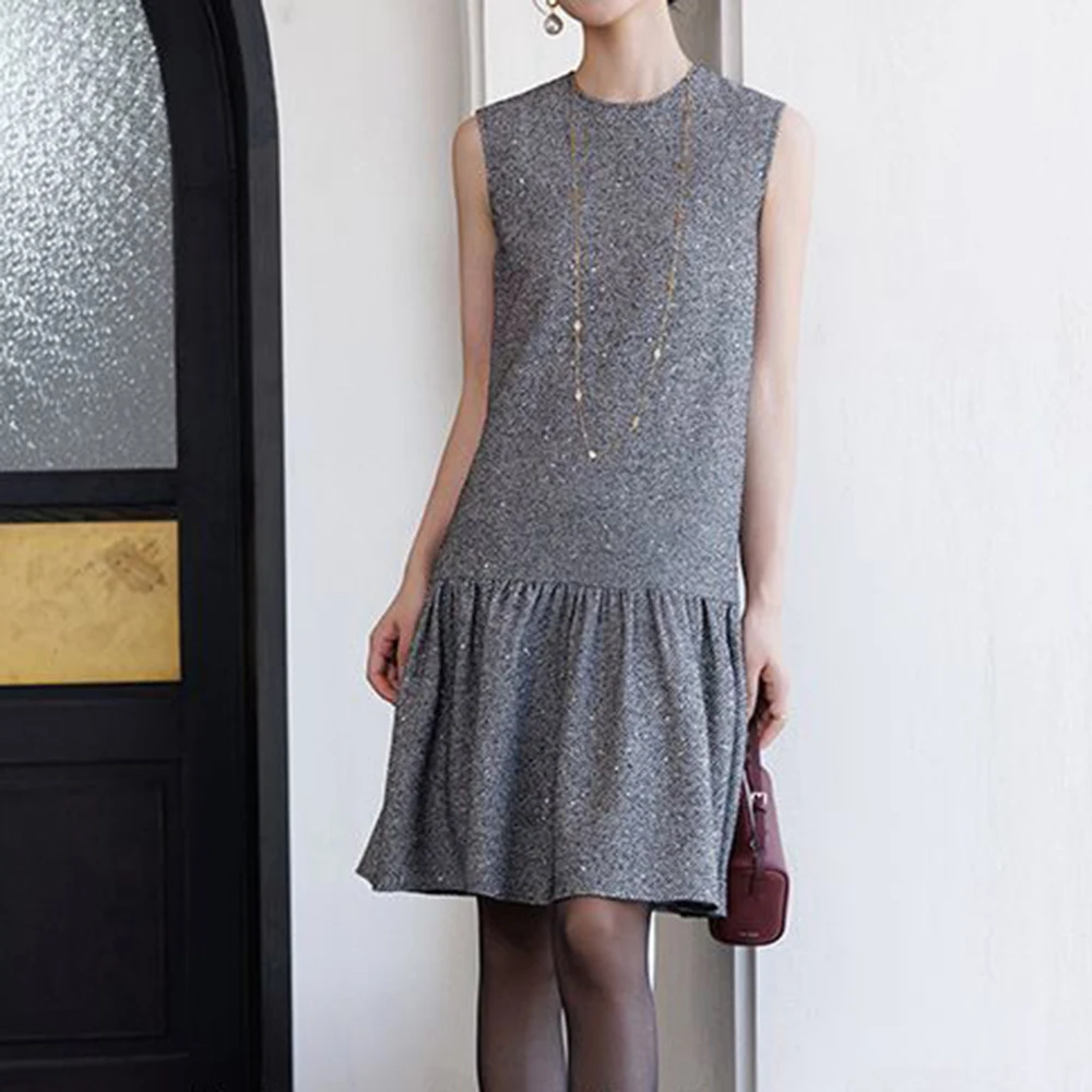 

Autumn dress women's new light luxury high-end new gray small fragrant French box temperament skirt