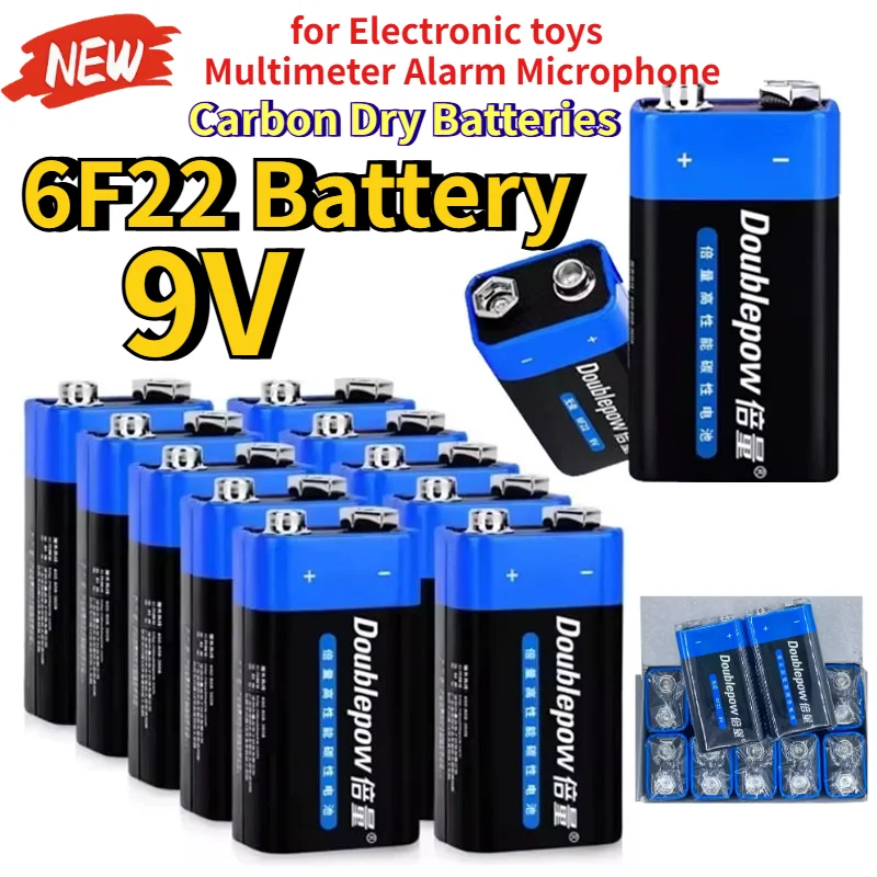 

1-10PCS New 6F22 9V Zinc-Carbon Disposable Dry Batteries Square Zinc Manganese Dry Battery for Multimeter Microphone Smoke Alarm