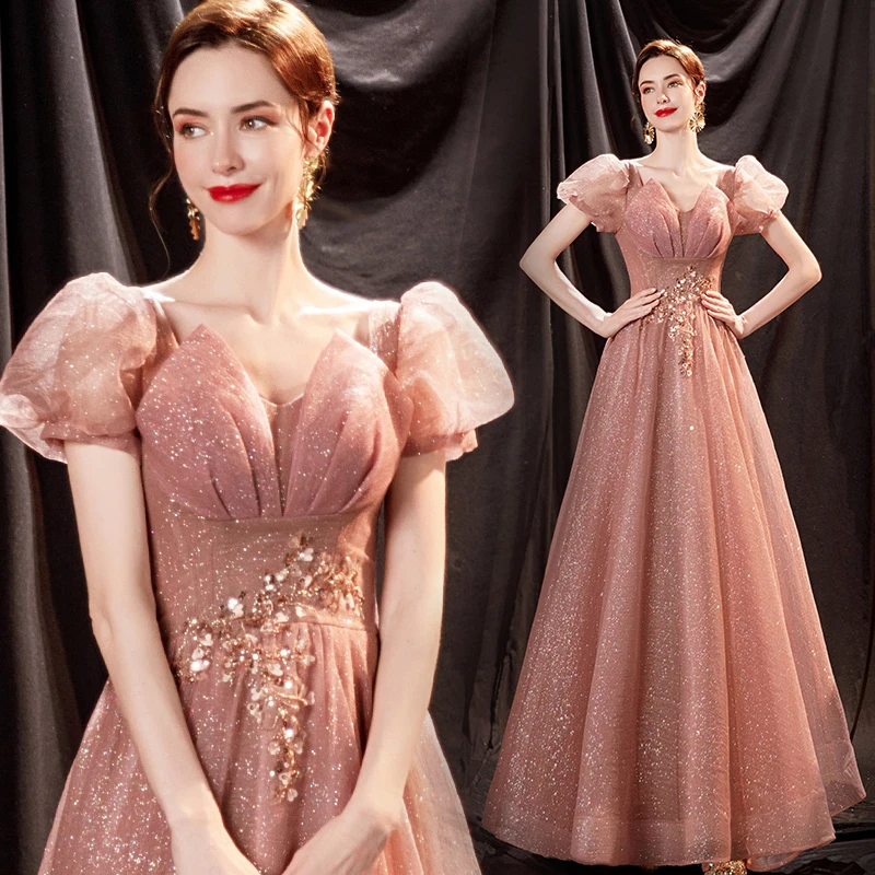 

Elegant Pink Banquet Annual Meeting Performance Wedding Evening Dress 2024 New