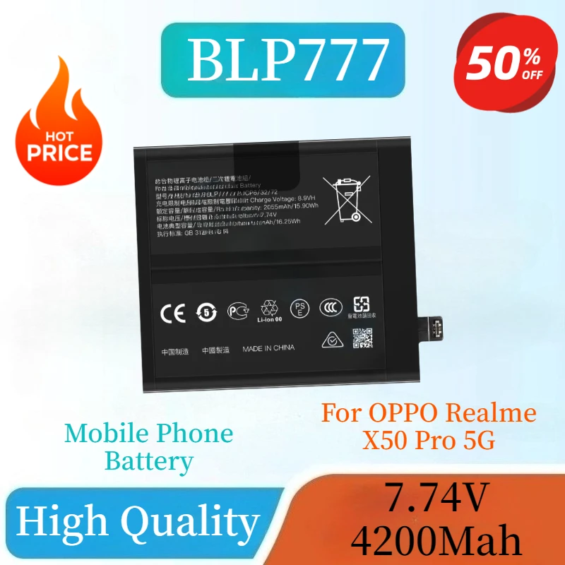 

New BLP777 Battery 16.25Wh 7.74V 4200mAh for OPPO Realme X50 Pro 5G Replacement Large-capacity Battery for Mobile Phones Battery