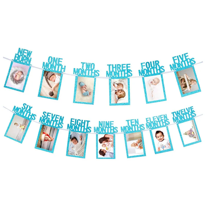 Baby-Fotobanner zum ersten Geburtstag, 1–12 Monate, Foto-Requisiten, Junge, Mädchen, Fotografie, Wimpelkette, Girlande, Babyparty, Partydekoration – Detail 5
