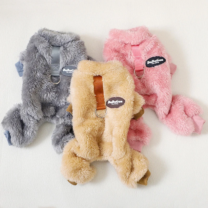 

Velvet Dog Pajamas, Thermal Soft Dog Sweater Fuzzy Plush Onesie Soft Cat Apparel Pet Clothes Winter Outfit Puppy Jumpsuit