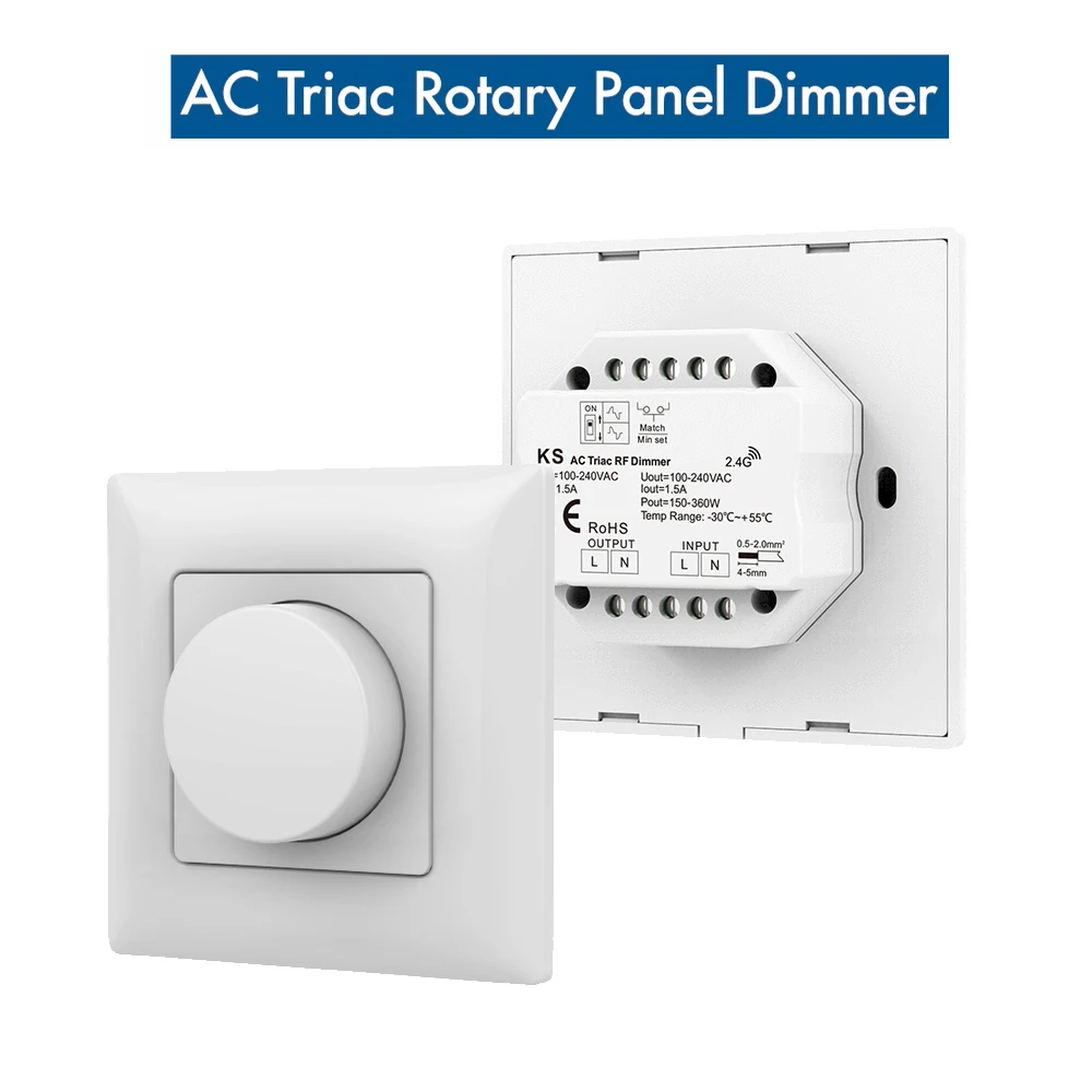 110V 220V 230V AC Triac Dimmer Rotary Knob Panel Dimming DIP Switch on/off Fade Time 150W-360W fr Single Color Dimmable LED Lamp