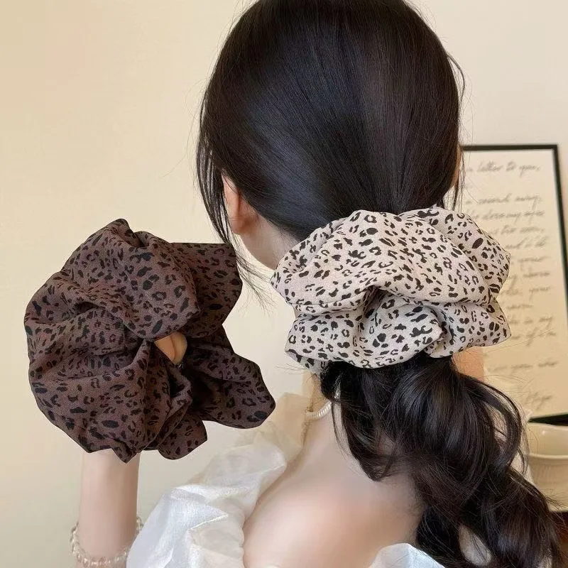 

Korean Large Leopard Print Scrunchies Women Girls Elastic Hair Bands Accessories Tie Hair Ring Rope Headdress Headwear Ornament