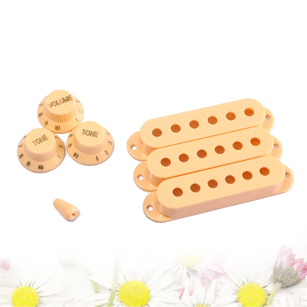 

3 PCS 48/ 50/ 52mm Single Coil Pickup Covers Volume Tone Knobs Tip Electric Guitar Replacement Parts (Beige)