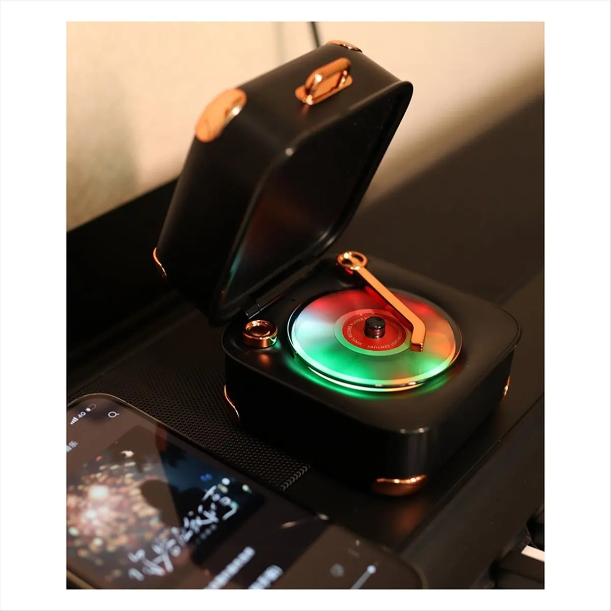 مكبر صوت ثابت عتيق مع أضواء ملونة، مشغل موسيقى مع 3 أوضاع، مكبر صوت بلوتوث لغرفة الأطفال، لهواتف أجهزة الكمبيوتر