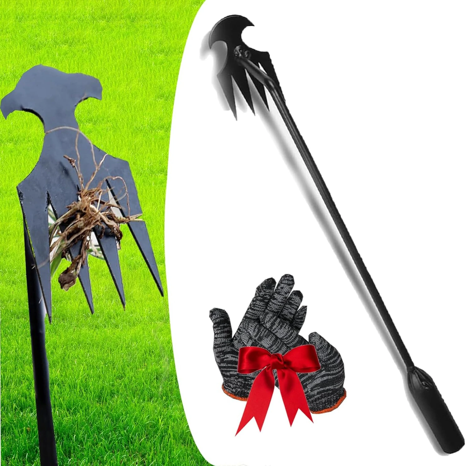 Dritnow Weeding Tool, Weeding Artifact Uprooting Weeding Tool, Garden Weed Puller Tool Manganese Steel, 4 Teeth Multifunctional