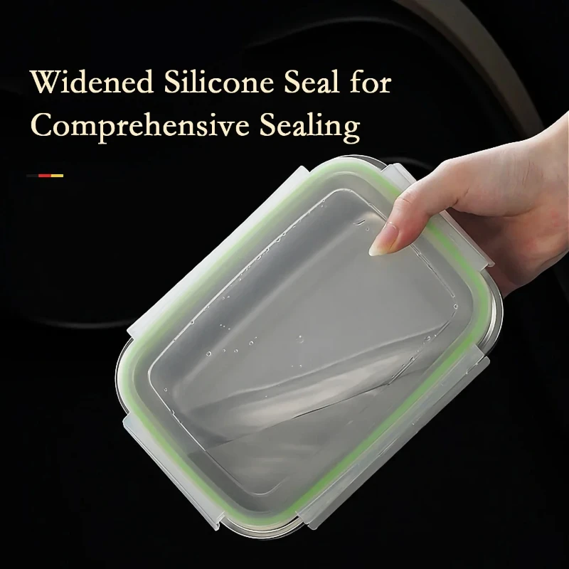 304 Stainless Steel Lunch Box Set with Silicone Transparent Lids Stackable Food Storage Containers for Kitchen School Office view 5