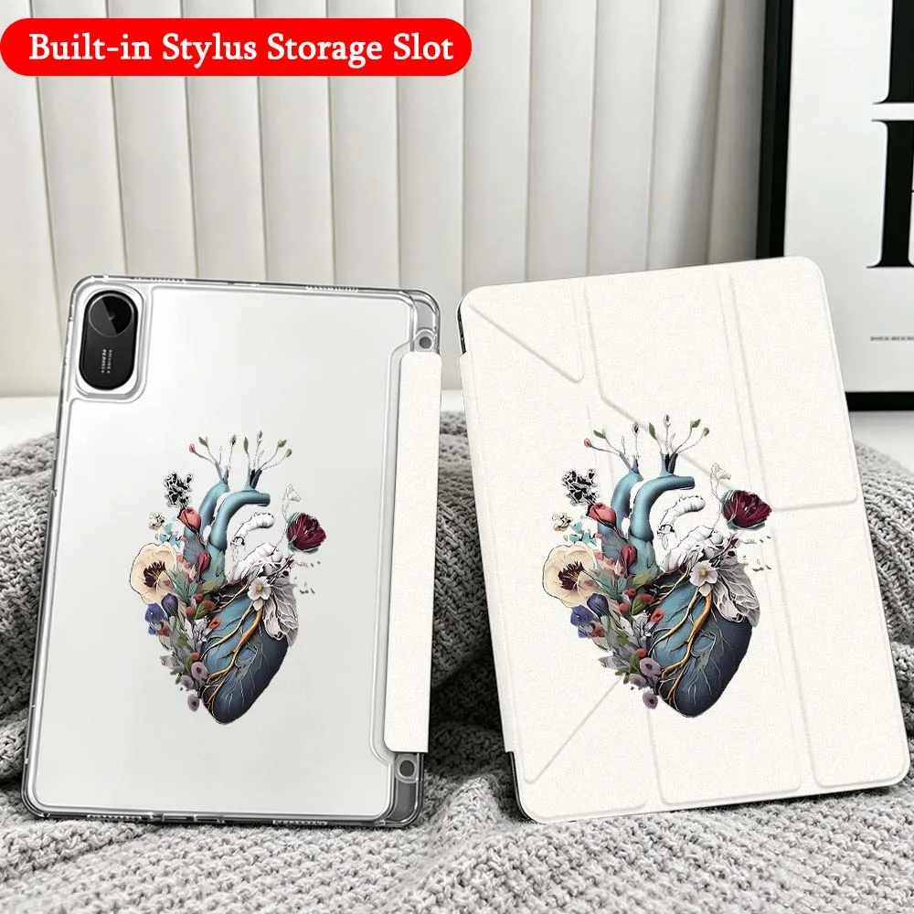 Heart Structure Diagram For Xiaomi Redmi Poco Pad 5 6 7 8 Pro SE 11 11.2 12.1 Inch Transparent Y-Shaped Folding Tablet Case