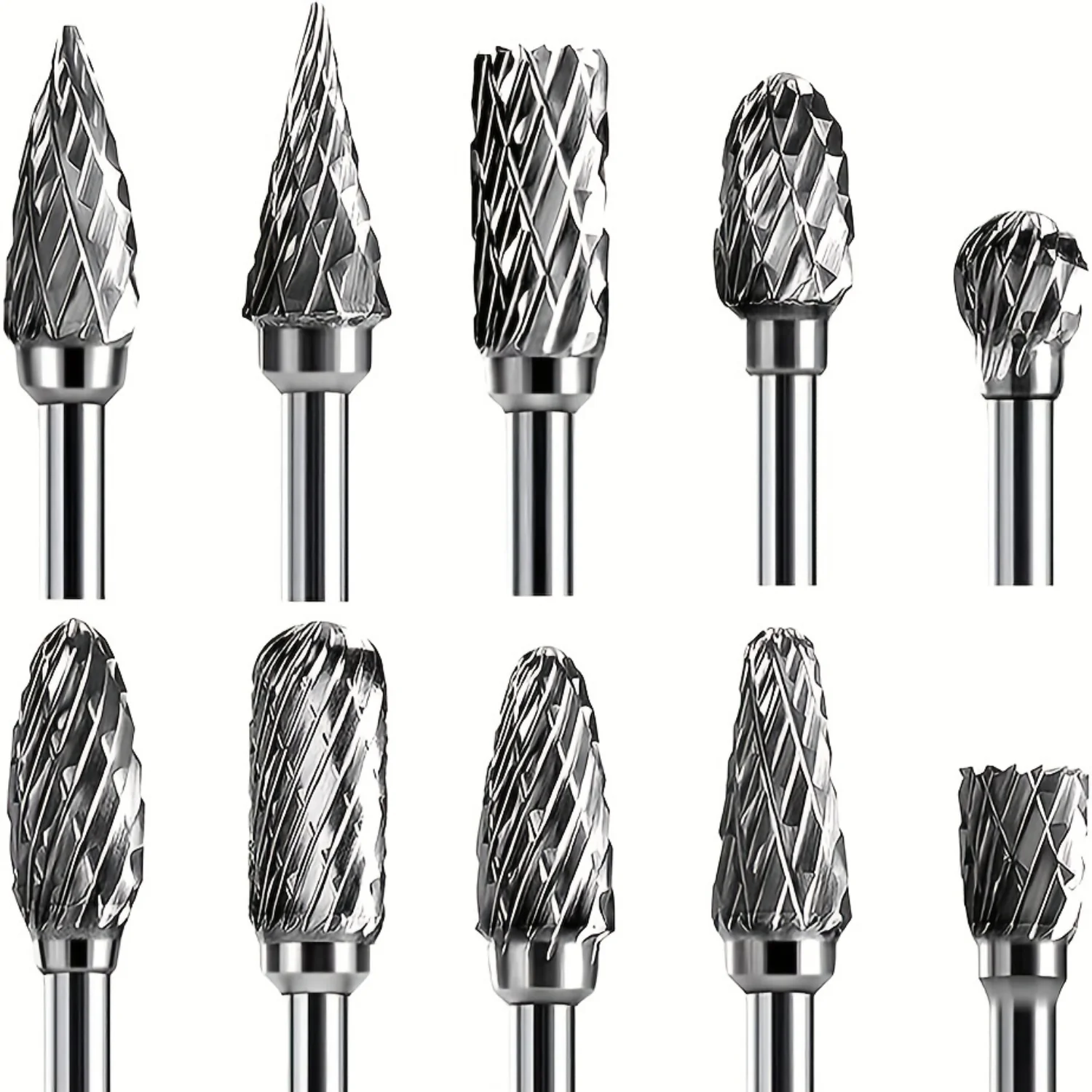 

Tungsten Steel Rotary Burr Set - Woodworking, Metal Carving, Engraving - 1/8" Shank, 1/4" Head Length - 10pcs