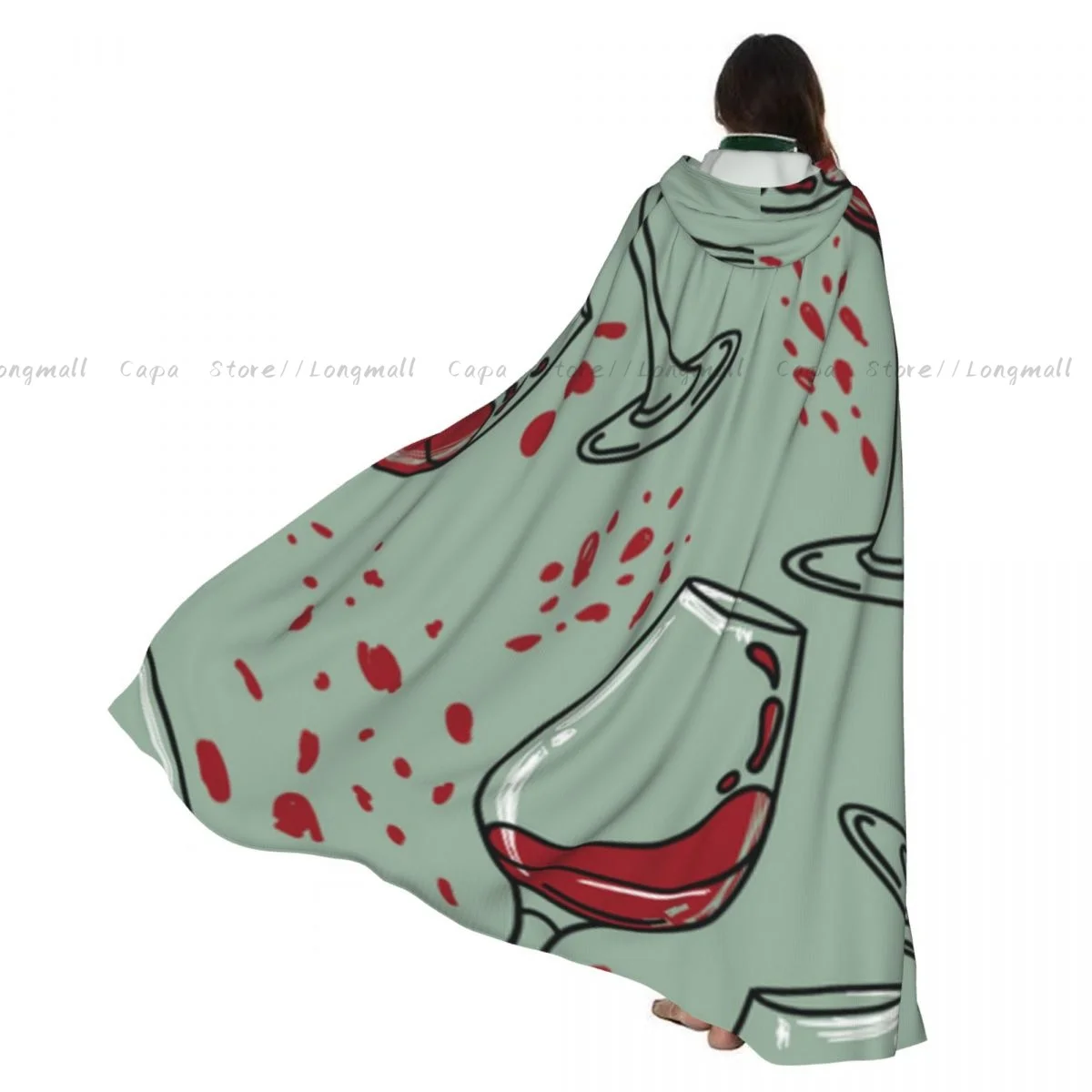 

Плащ-накидка в стиле скетч с узором в виде бокалов для вина, для Хэллоуина, косплея, костюм вампира, дьявола, волшебника, для вечеринки