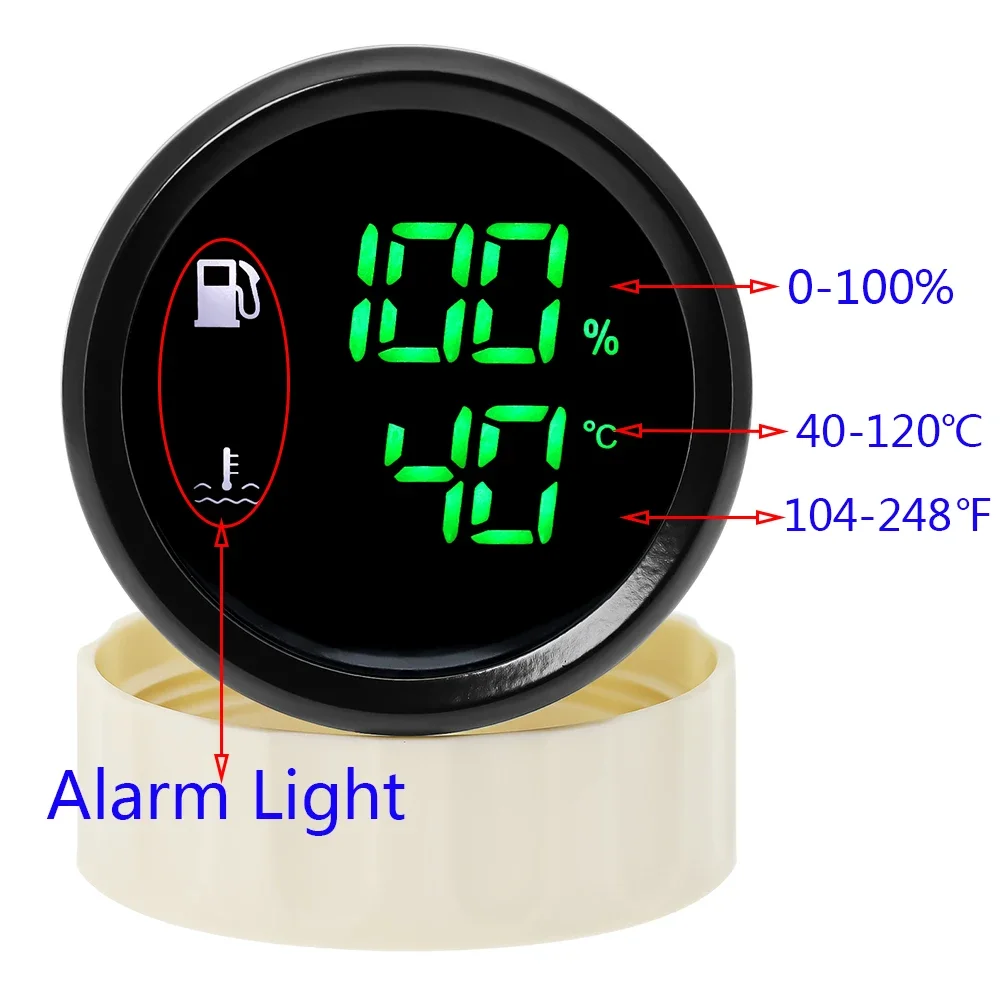 Z متعدد الرقمية المزدوجة 52 مللي متر مقياس مستوى الوقود + مقياس درجة حرارة الماء 2 في 1 مع إنذار مستوى الوقود الاستشعار 260 مللي متر مستشعر درجة حرارة الماء