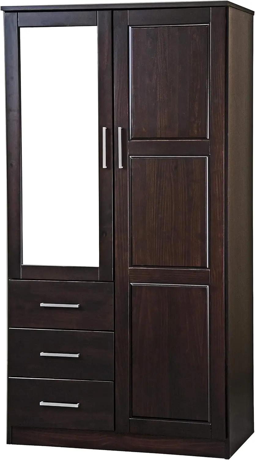 Wardrobes 100% Solid Wood Wardrobe with Mirror 37.75