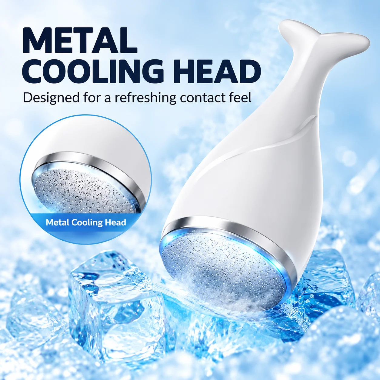 Fish Tail Ice Roller Facial Massager Cooling Skin Care Tool with Stainless Steel Cooling Head Cold Therapy Beauty Device Portabl