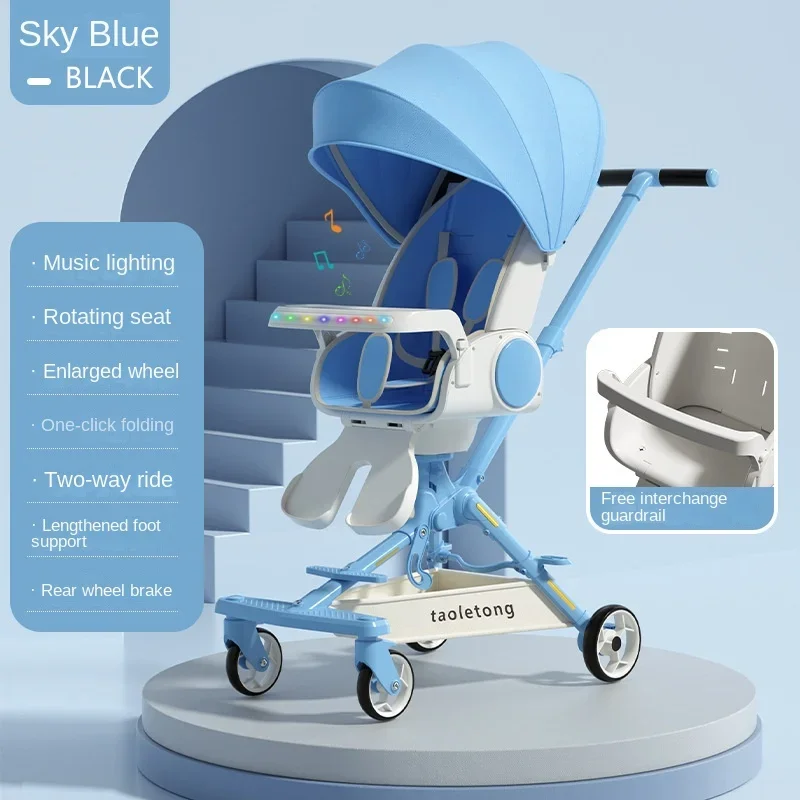 Scooter leggero High Landscape neonato sedile girevole bidirezionale passeggino pieghevole a quattro ruote con vassoio per alimenti passeggino