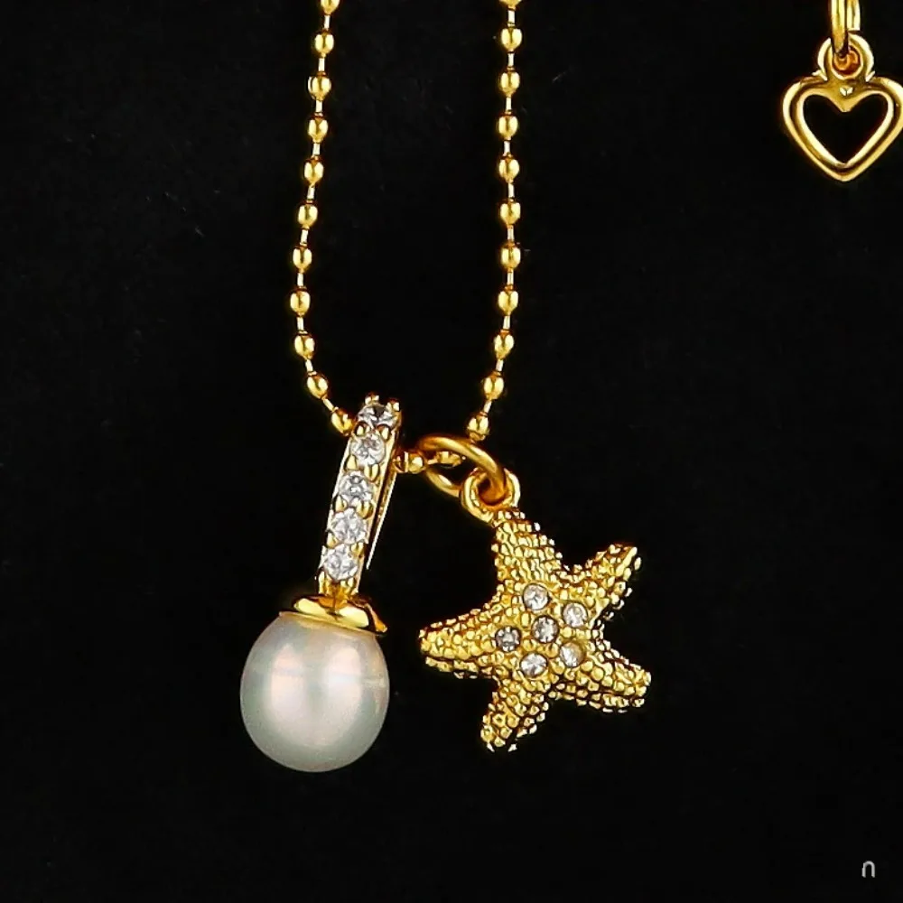 

2025 Autumn Winter New Arrival Beach Series Necklace Freshwater Pearl Starfish Pendant Copper Plated Beads Chain Simple Design