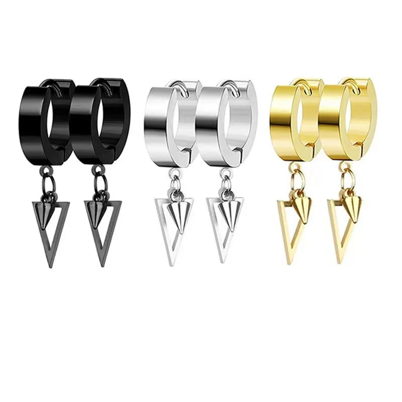 

1 Pair Punk Black Multiple Styles Stainless Steel Stud Hoop Earrings For Men Women Gothic Street Pop Hip Hop Ear Jewelry