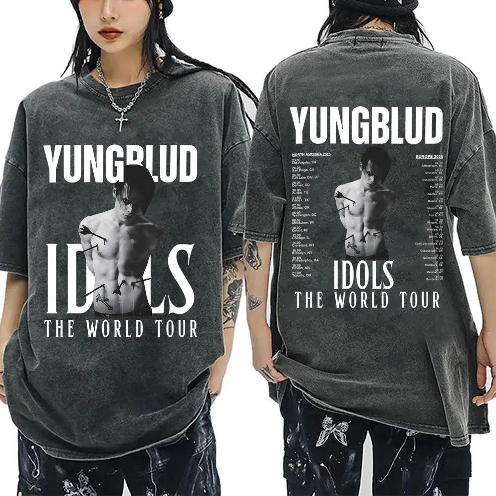 

Yungblud IDOLS The World Tour 2025 Washed Vintage T-shirt Men Women Casual Rock T Shirts Men's Oversized T-shirts 90s Streetwear