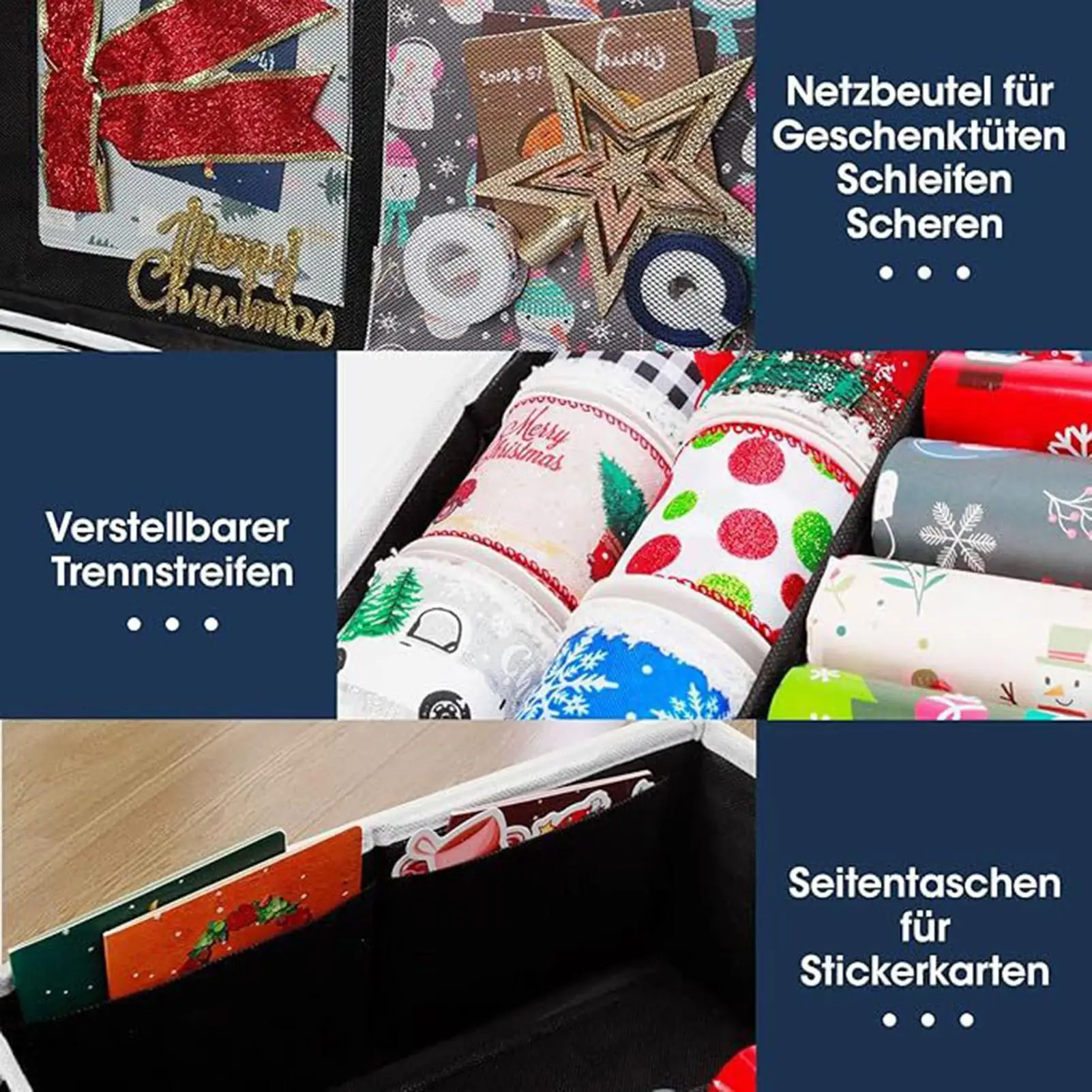 

Контейнеры для хранения оберточной бумаги Рождественский органайзер из ткани Оксфорд Контейнеры для обертовой бумаги с карманами для лент и бантов