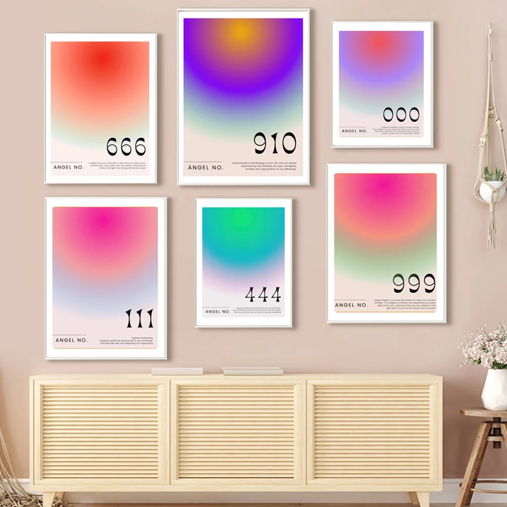 

Angel Number Aura Blessed Energy Gradient Hue Wall Art Canvas Painting Nordic Posters Prints Wall Pictures For Living Room Decor