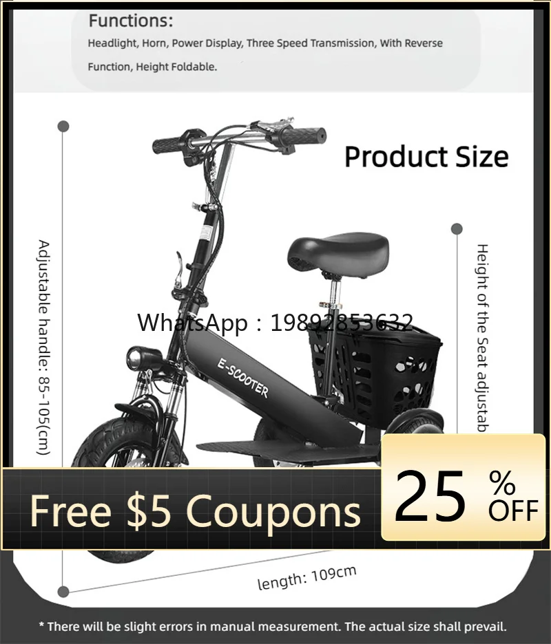

W3-23 Dual Motor New Electric Tricycle Folding For Adults Waterproof 500W 36V Parent Child Small 3 Wheeled Electric With Seat