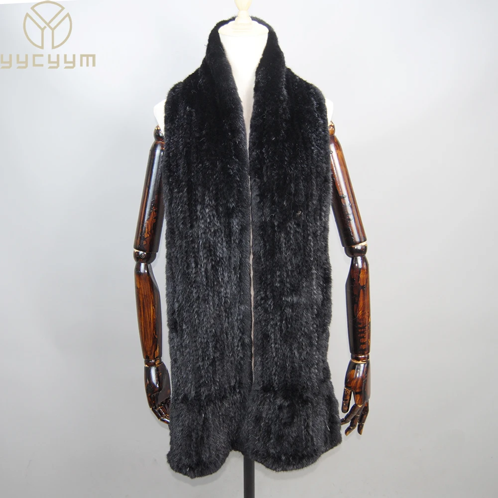 Hot Sale Long Style Winter Warm Luxury Real Natural Mink Fur Scarf Real Mink Fur Shawl Fashion Women Knitted Real Mink Fur Scarf