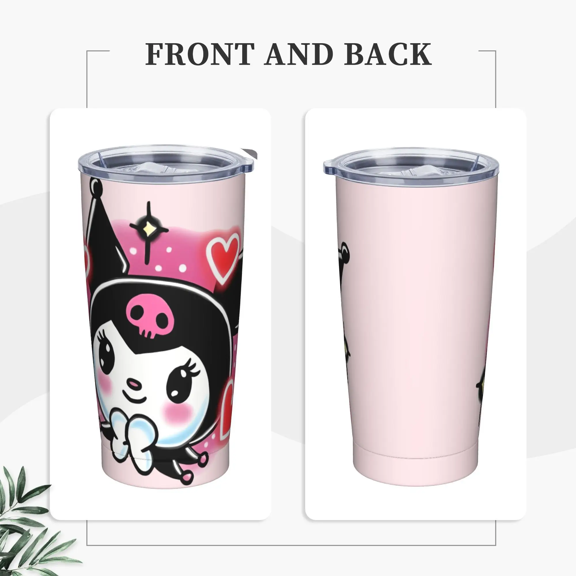 

Kuromi Stainless Steel Tumbler Love Heart Camping Thermal Cups With Straws and Lid Large Mugs Cup Hot Drinks Water Bottle