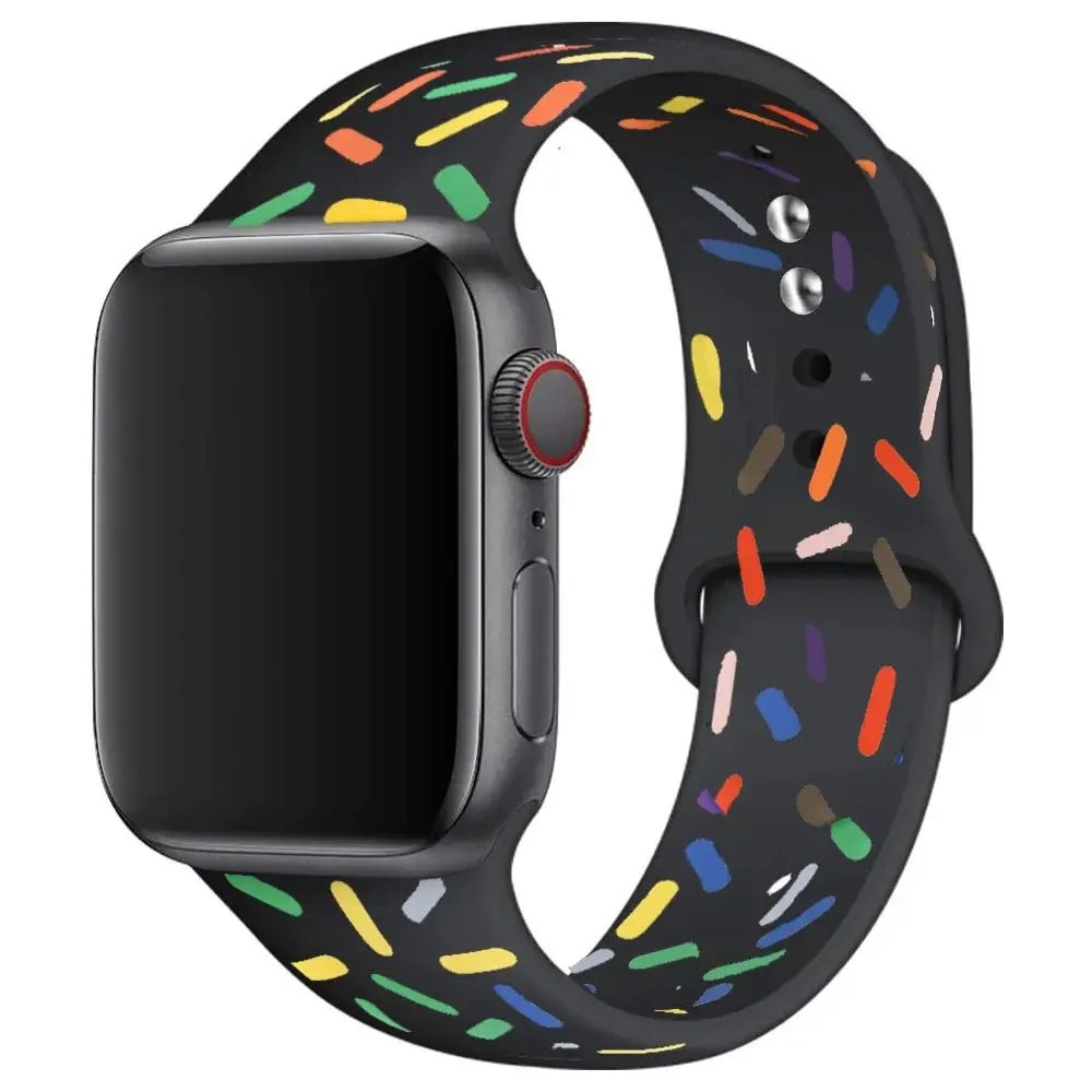 Black Unity Sports Strap For Apple Watch Bands Ultra2 49mm 45 44 42 41 40 38 Soft Silicone Watchbands Flower Of Unity For iWatch