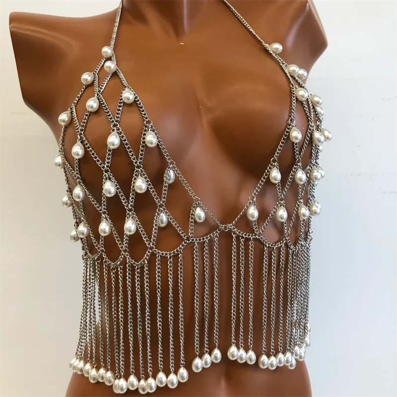 Mann Tank Tops Strand Perle Perle Körper Kette Bh Leibchen 2025, Herbst Mode Halloween Quaste Y2K Kostüm Beachwear Mann Crop Tops – Detail 4