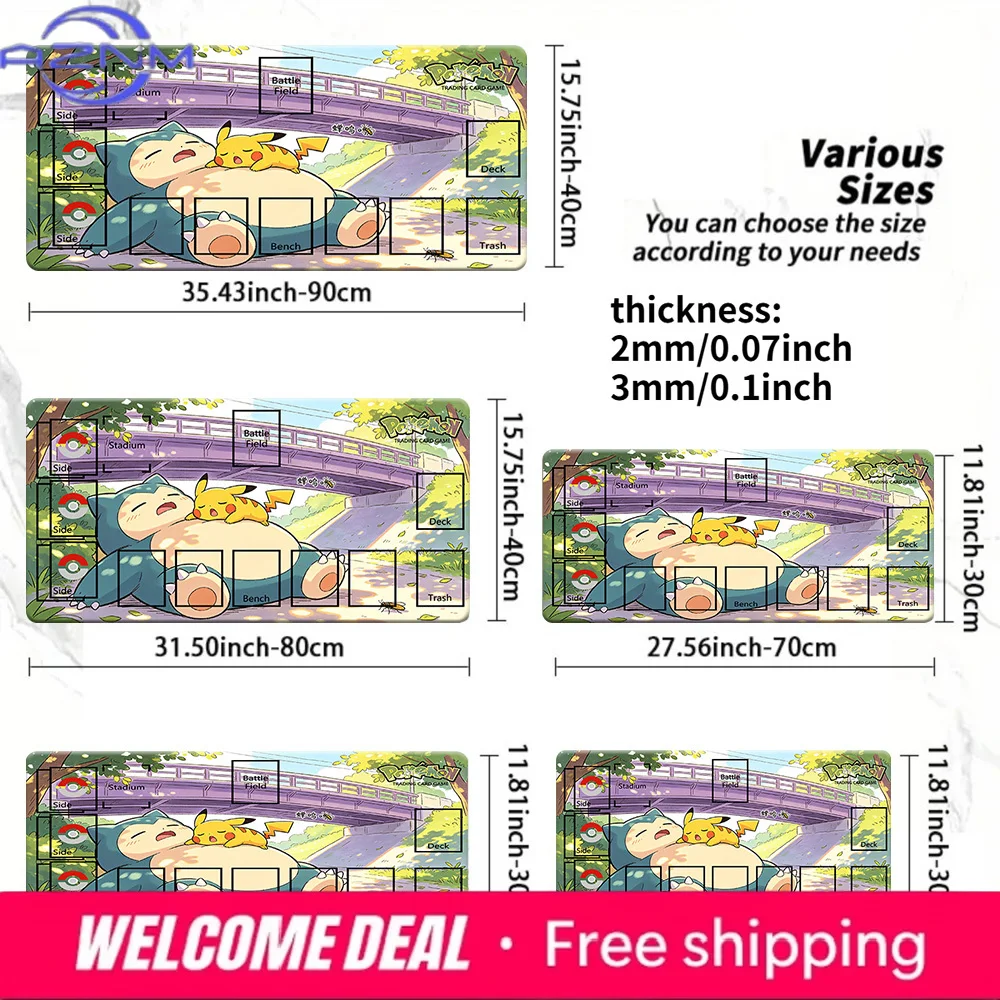 Pokemon Snorlax Pikachu Bridge TCG Playmat Mouse Pad Multi Sizes 2mm 3mm