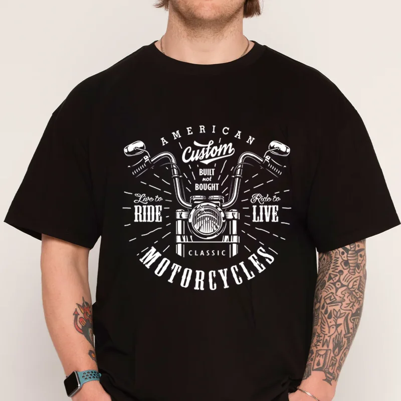 تي شيرت كلاسيكي أحادي اللون للدراجات النارية 100% قطن برقبة دائرية تي شيرت بأكمام قصيرة تي شيرت رجالي غير رسمي