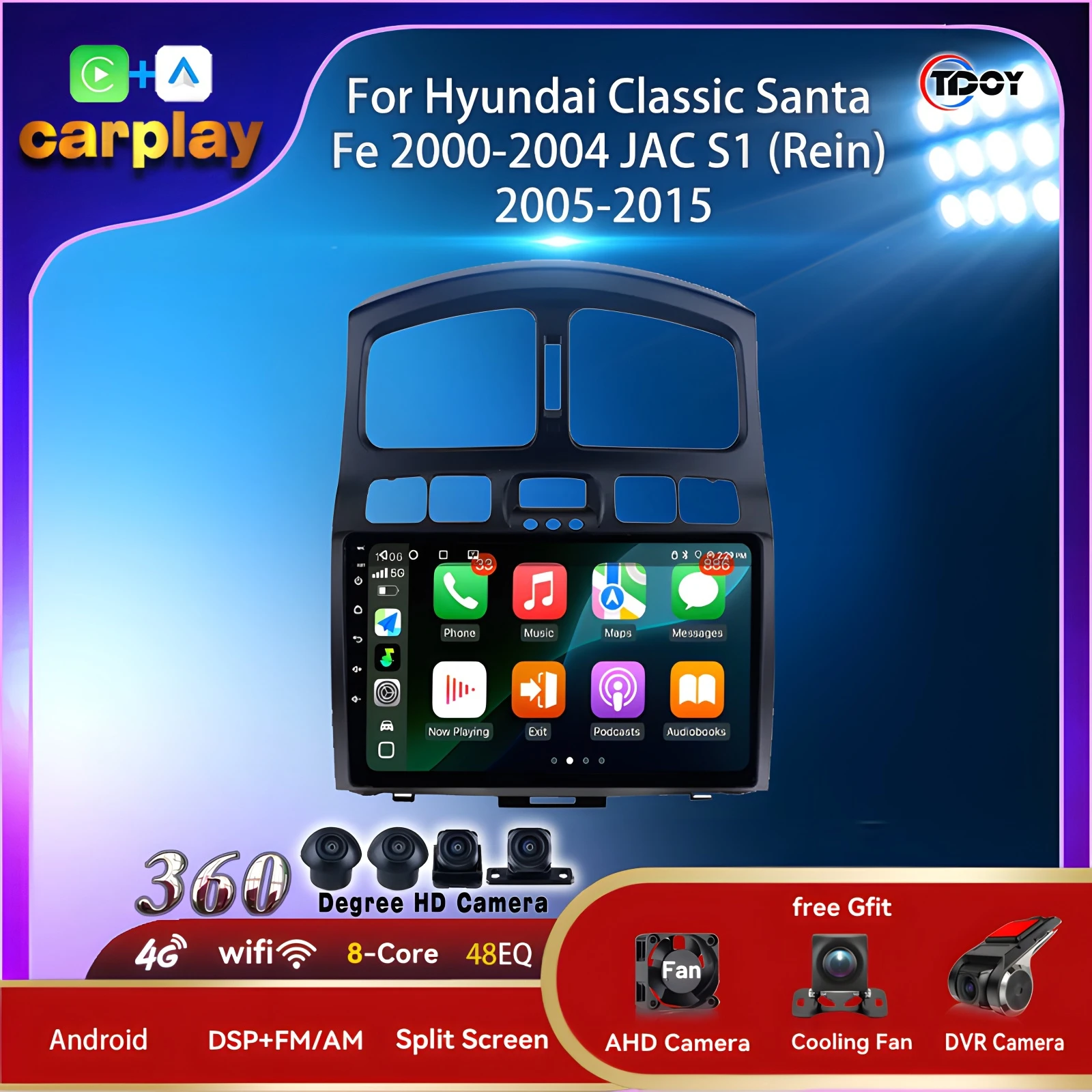 

Car Radio For Hyundai Classic Santa Fe 2000-2004 JAC S1 (Rein) 2005 2006-2015 Carplay Android Auto Wireless Autoradio 8Core WIFI