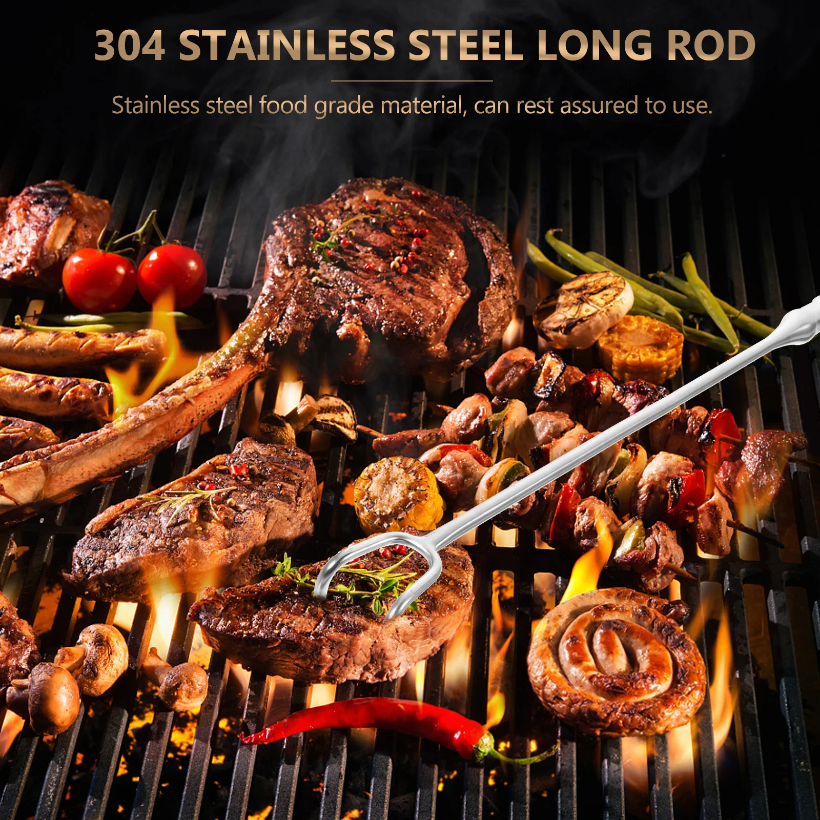 

Stainless Steel Meat Bbq Food Turner Reusable Handle Lightweight Portable Grilling Hook Picnic Camping Kitchen Accessory Heavy