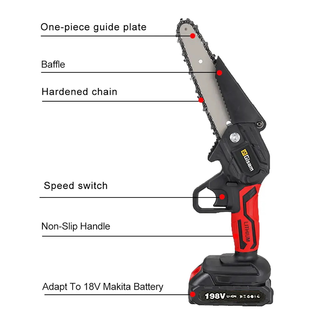 6 INCH Cordless Electric Chainsaw 1500W Rechargeable Pruning Saw Garden Tree Bonsai Wood Cutter Power Tool for Makita 18V Batter