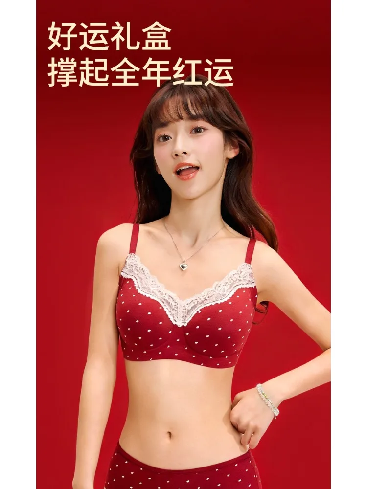 Pure Desire Rotes Dessous-Set, kleine Brust, geraffte BH-Slips, Jahr der Geburt, Damen-Sexy-Unterwäsche, M-2XL, Push-Up, heiß, MOYISU 34–40