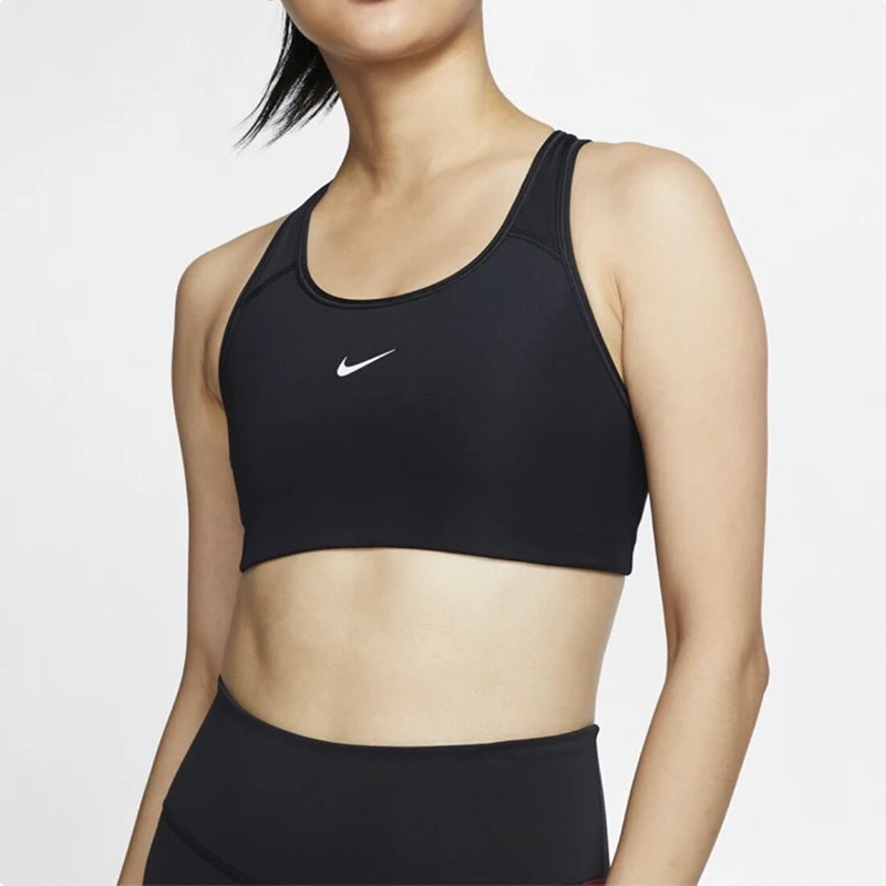 Original NIKE Swoosh Dri-FIT Women\'s Sports Bras Sportswear Running Fitness Solid Color Slim-Fit Sports Underwear Black BV3637